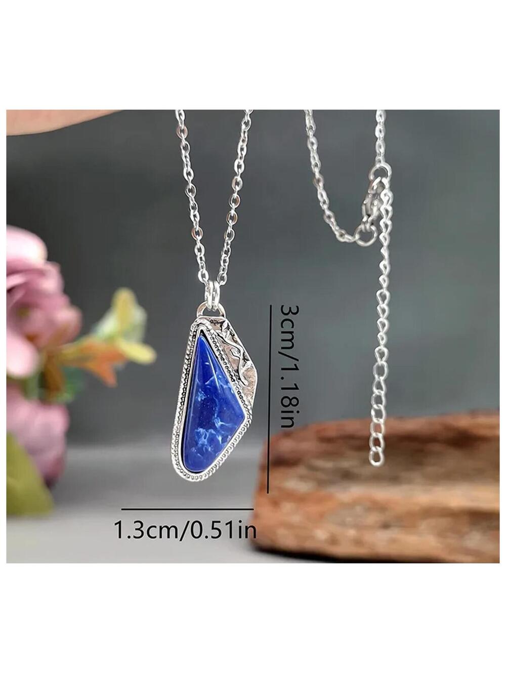 Natural blue lapis triangle Necklace - Silver - 18"